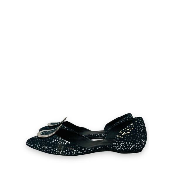 ROGER VIVIER Navy Silver Suede Buckle Sparkle Dots Accent Ballet Flats 38 US 8 - Picture 4 of 8